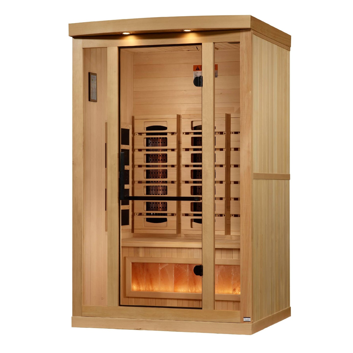 Golden Designs: 2-Person Reserve Edition Full Spectrum Near Zero EMF FAR Infrared Sauna with Himalayan Salt Bar - Elite Holistic Fitness