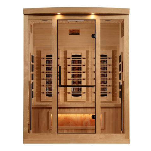 Golden Designs: 3-Person Reserve Edition Full Spectrum Near Zero EMF FAR Infrared Sauna with Himalayan Salt Bar