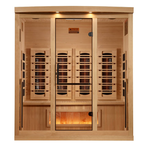 Golden Designs: 4-Person Full Spectrum Near Zero EMF FAR Infrared Sauna with Himalayan Salt Bar