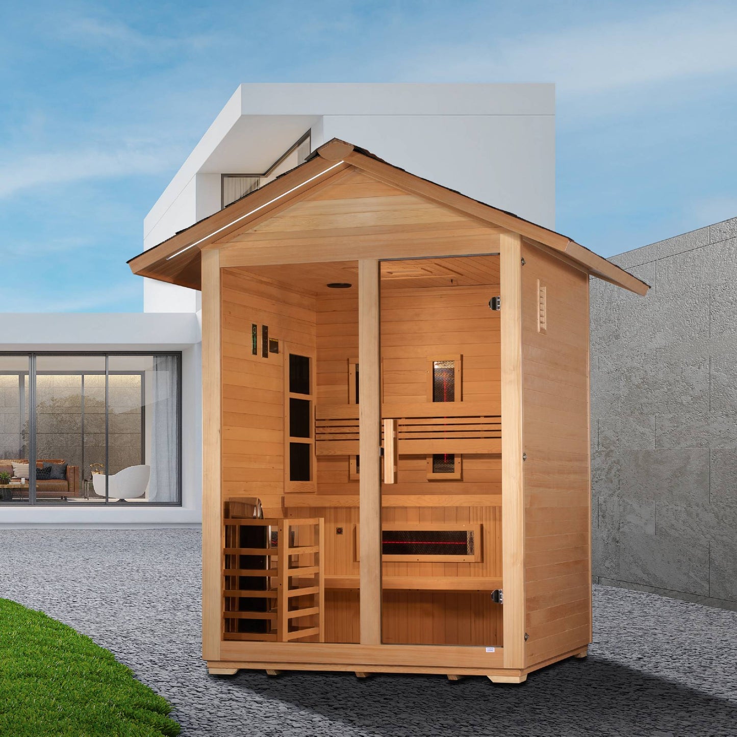 Golden Designs: Carinthia 3 Person Hybrid (Infrared + Stove) Outdoor Sauna - Elite Holistic Fitness