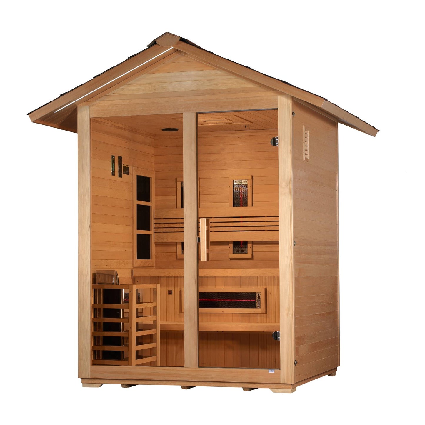 Golden Designs: Carinthia 3 Person Hybrid (Infrared + Stove) Outdoor Sauna - Elite Holistic Fitness