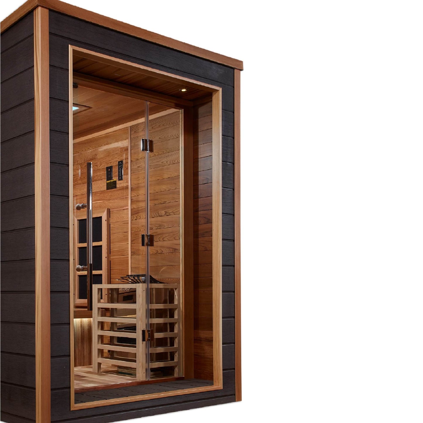 Golden Designs: Karlstad 6 Person Outdoor-Indoor Hybrid (Infrared + Stove) Sauna - Elite Holistic Fitness