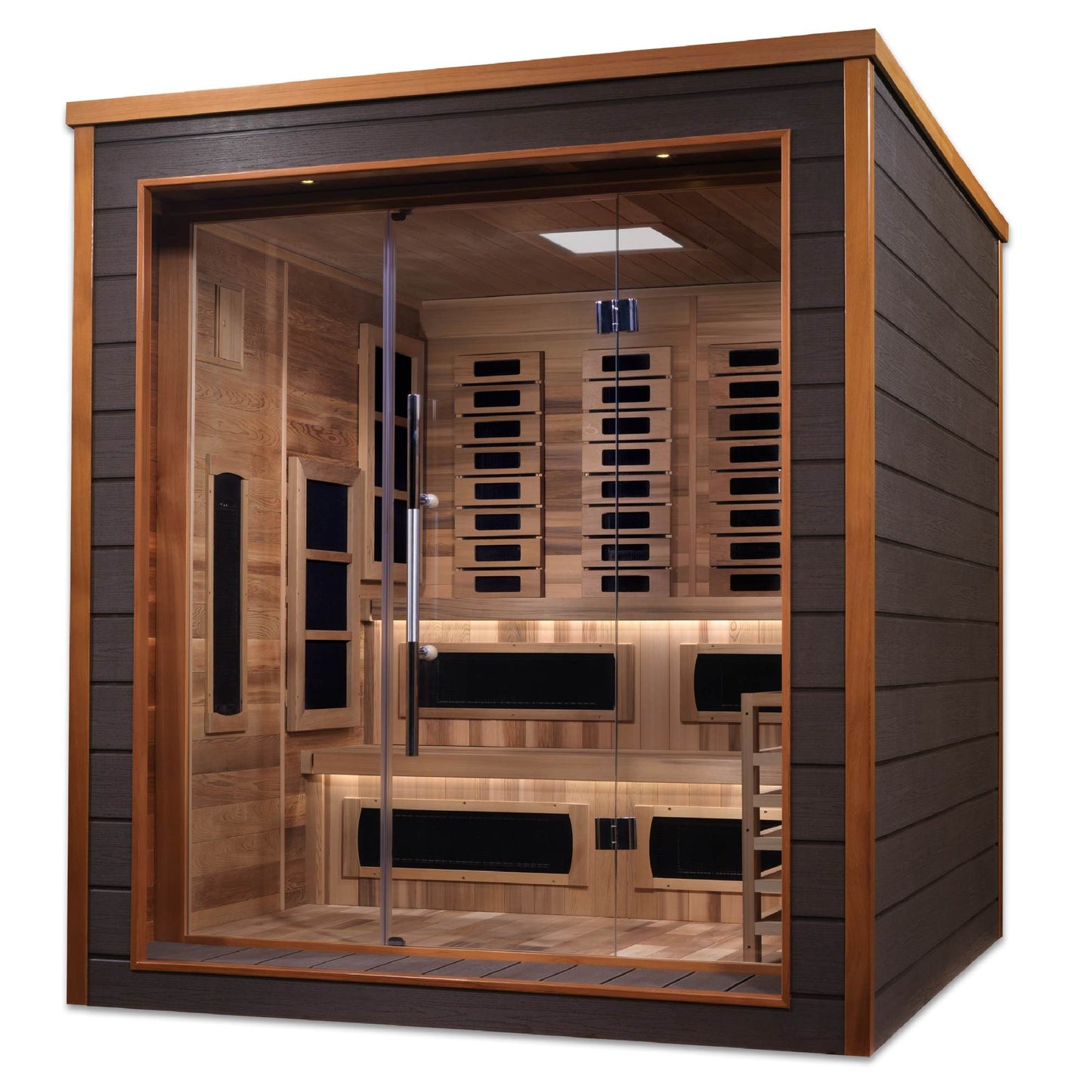 Golden Designs: Karlstad 6 Person Outdoor-Indoor Hybrid (Infrared + Stove) Sauna - Elite Holistic Fitness