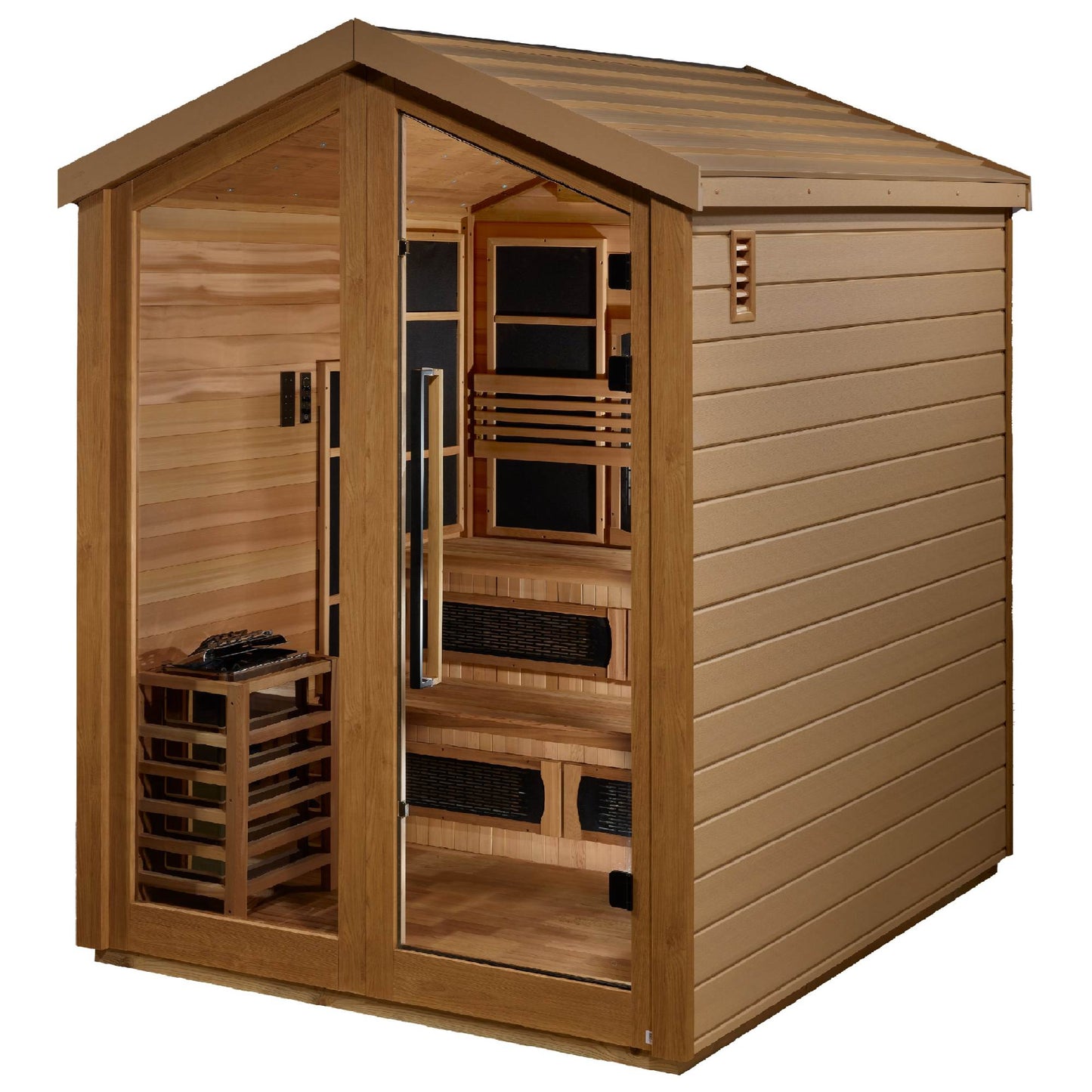 Golden Designs: Kaskinen 6 Person Hybrid (Infrared + Stove) Outdoor Sauna - Elite Holistic Fitness