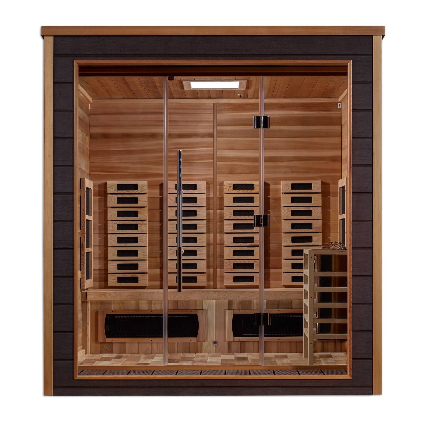 Golden Designs: Visby 3 Person Outdoor-Indoor Hybrid Infrared + Stove Sauna - Elite Holistic Fitness