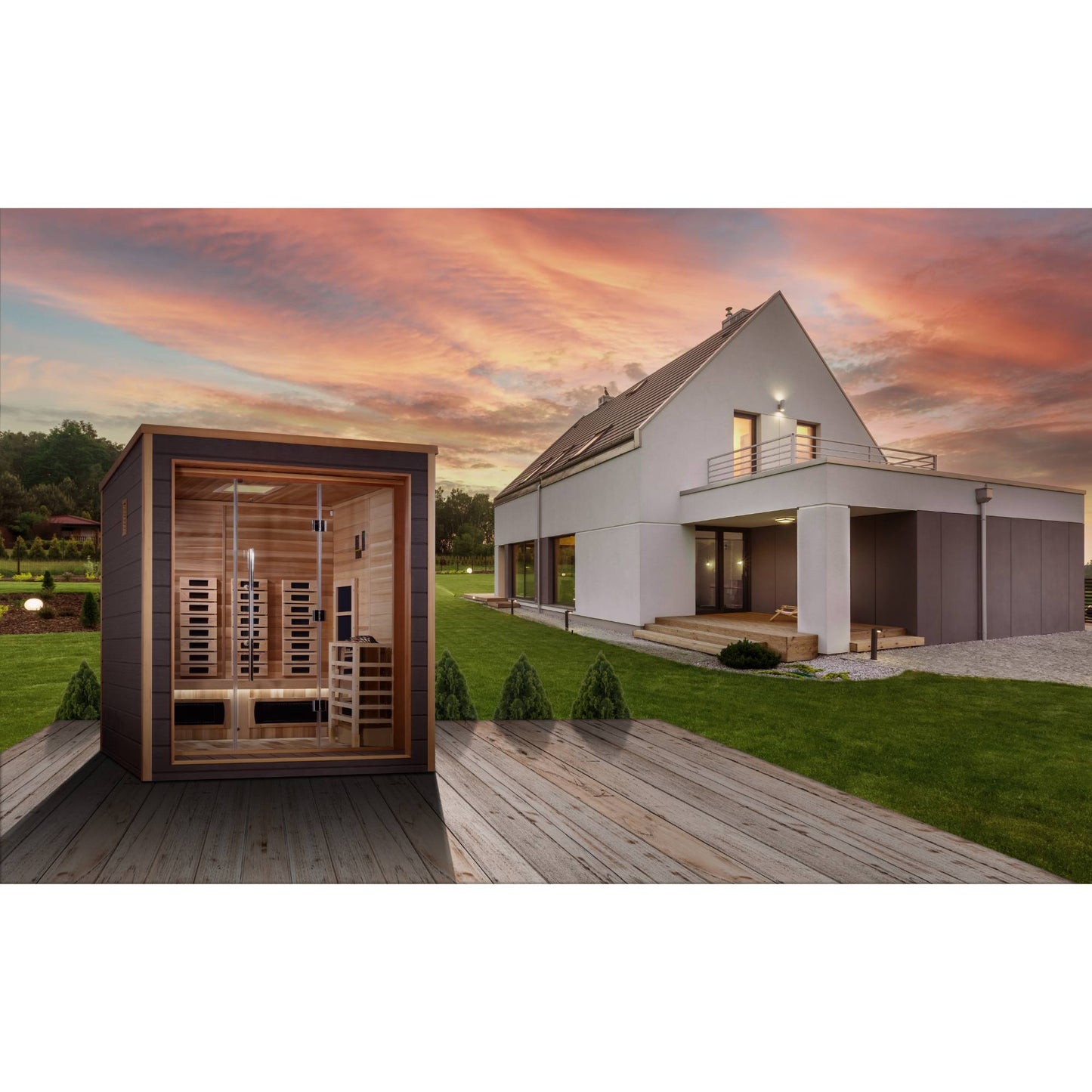 Golden Designs: Visby 3 Person Outdoor-Indoor Hybrid Infrared + Stove Sauna - Elite Holistic Fitness