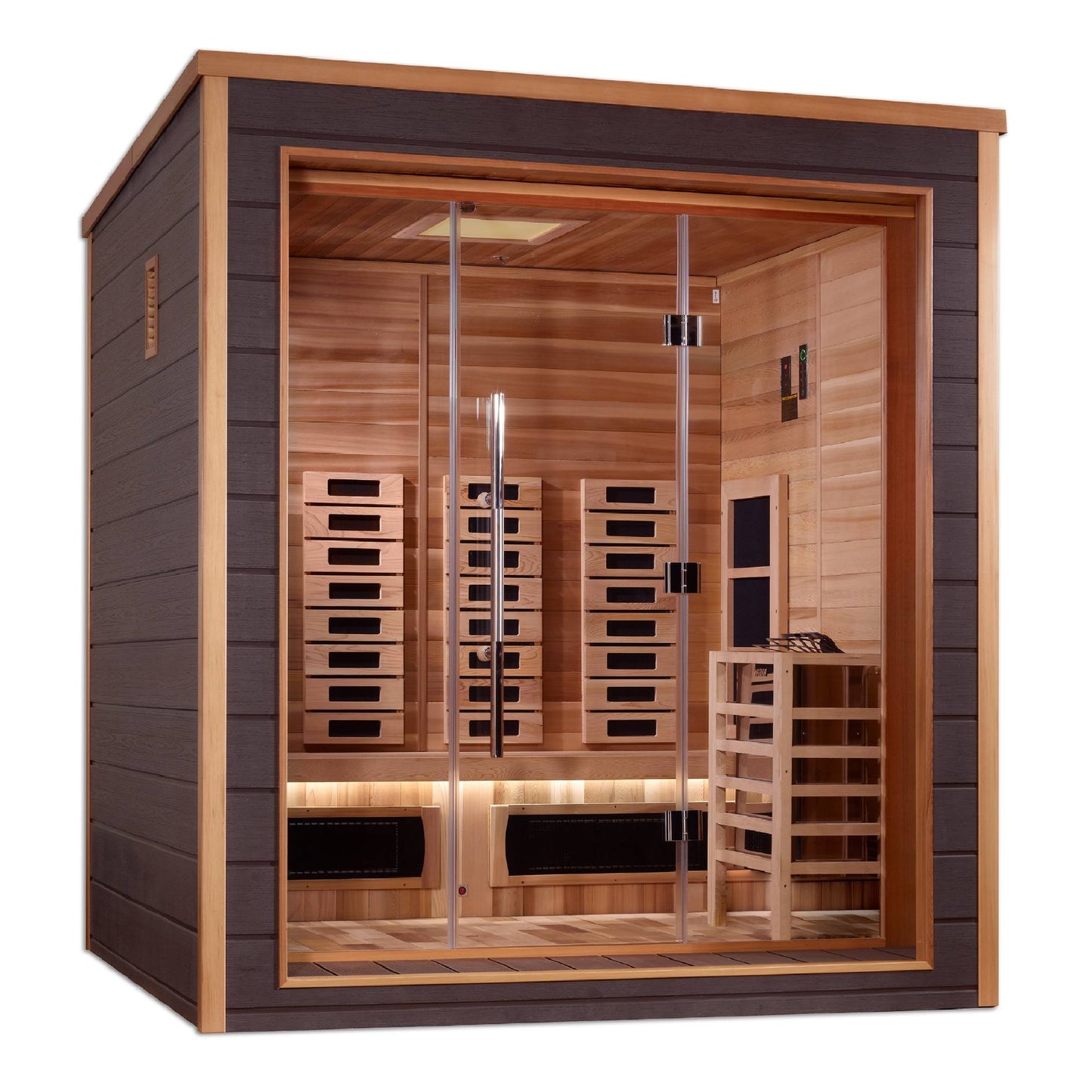 Golden Designs: Visby 3 Person Outdoor-Indoor Hybrid Infrared + Stove Sauna - Elite Holistic Fitness