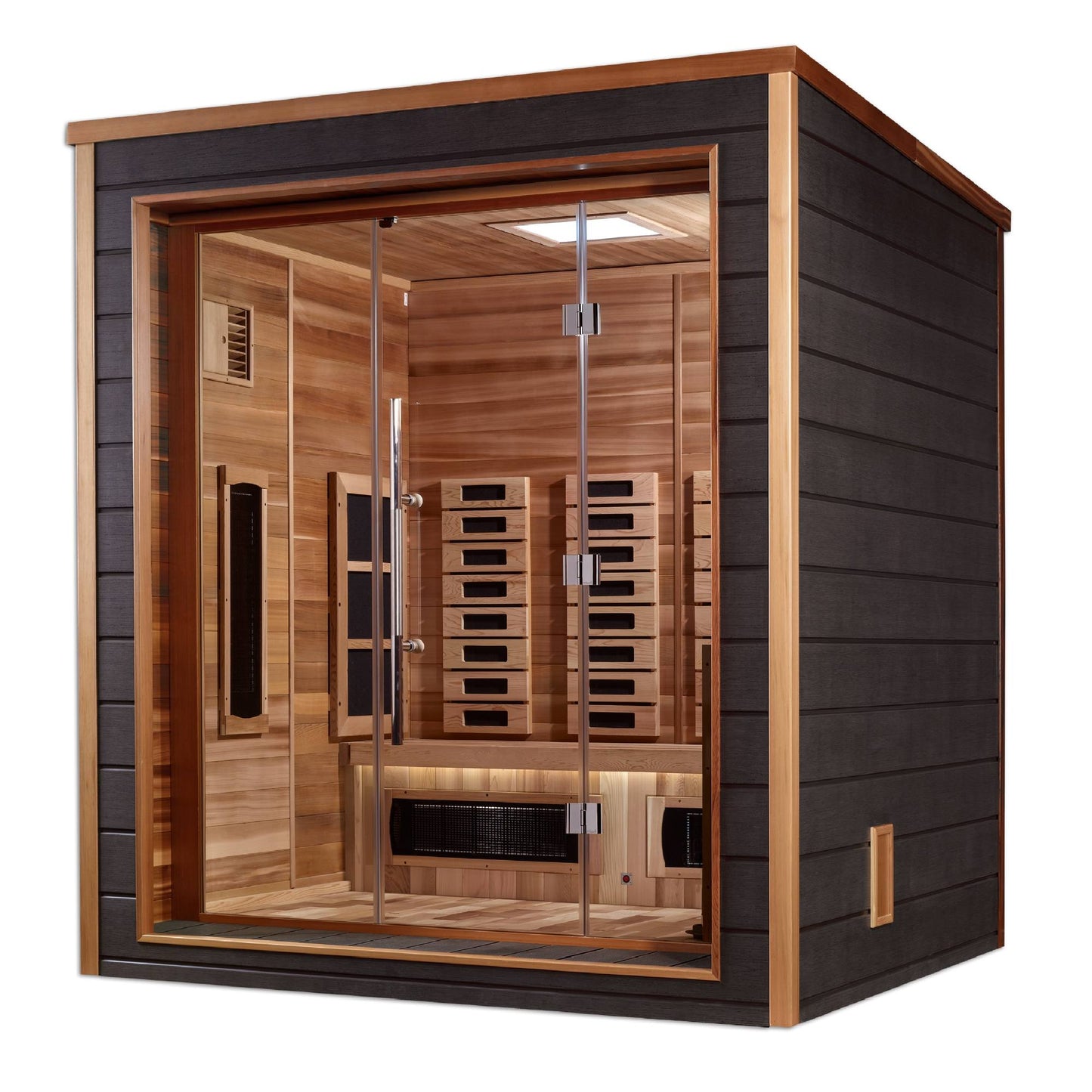 Golden Designs: Visby 3 Person Outdoor-Indoor Hybrid Infrared + Stove Sauna - Elite Holistic Fitness