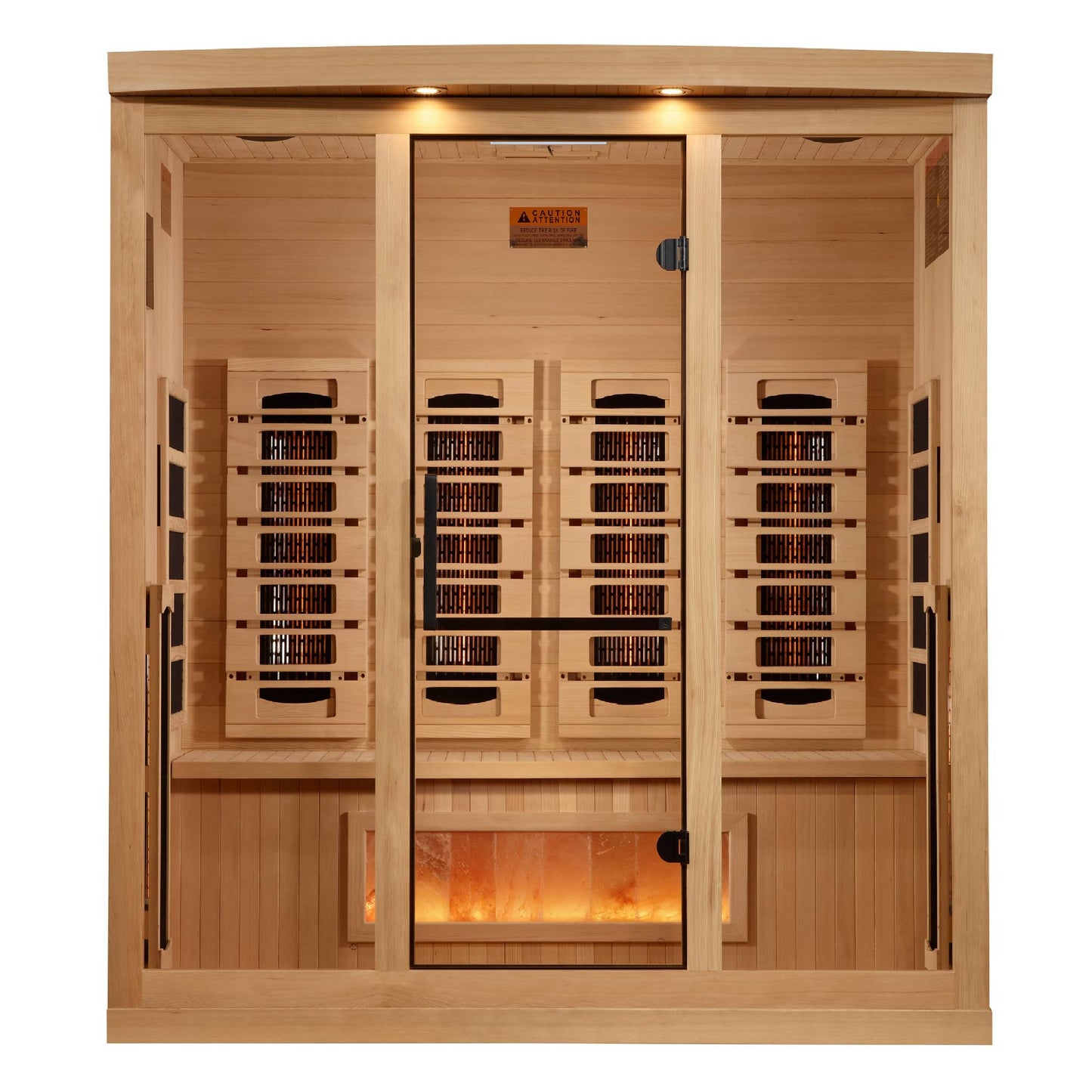 Golden Designs: 4-Person Full Spectrum Near Zero EMF FAR Infrared Sauna with Himalayan Salt Bar - Elite Holistic Fitness