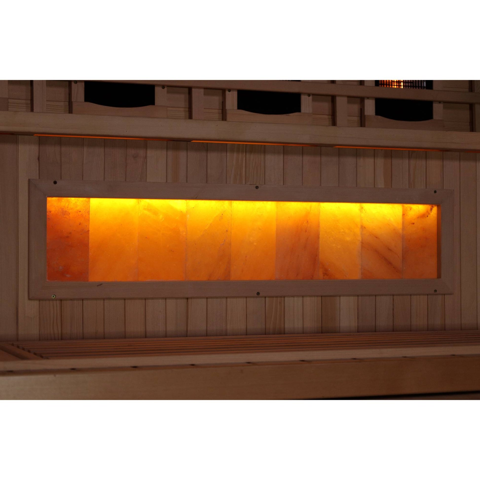 Golden Designs: 4-Person Full Spectrum Near Zero EMF FAR Infrared Sauna with Himalayan Salt Bar - Elite Holistic Fitness