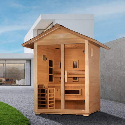 Golden Designs: Carinthia 3 Person Hybrid (Infrared + Stove) Outdoor Sauna - Elite Holistic Fitness