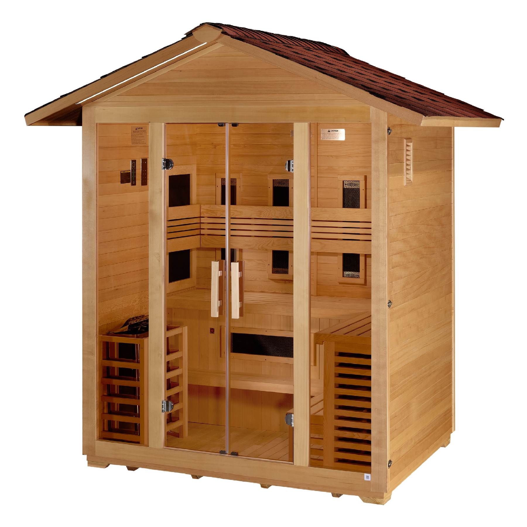 Golden Designs: Gargellen 5 Person Hybrid (Infrared + Stove) Outdoor Sauna - Elite Holistic Fitness