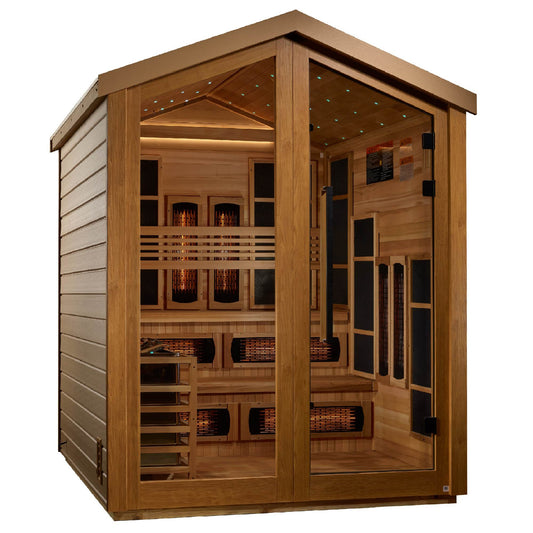Golden Designs: Kaskinen 6 Person Hybrid (Infrared + Stove) Outdoor Sauna - Elite Holistic Fitness