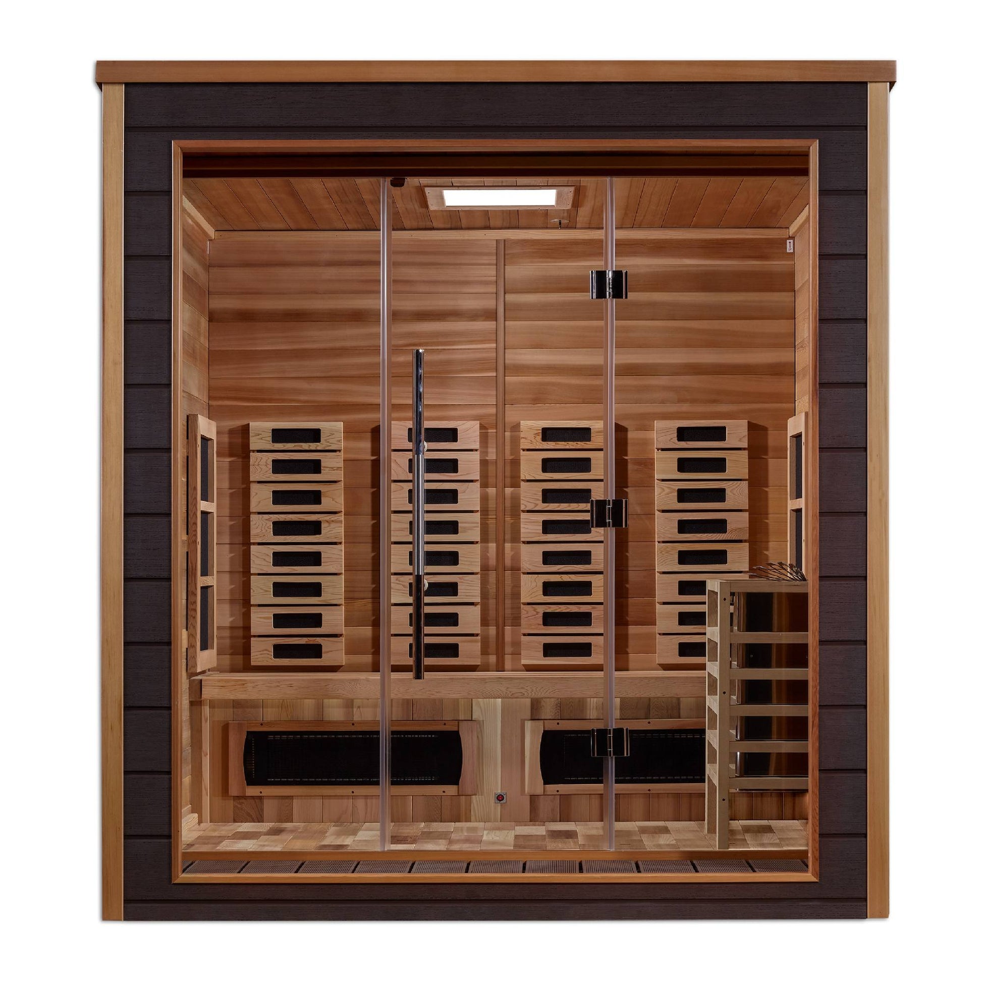 Golden Designs: Visby 3 Person Outdoor-Indoor Hybrid Infrared + Stove Sauna - Elite Holistic Fitness