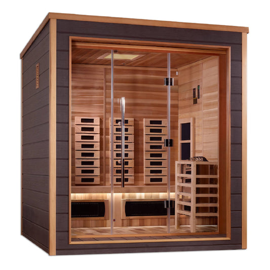 Golden Designs: Visby 3 Person Outdoor-Indoor Hybrid Infrared + Stove Sauna - Elite Holistic Fitness