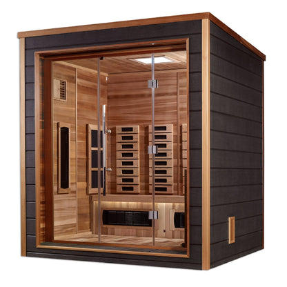 Golden Designs: Visby 3 Person Outdoor-Indoor Hybrid Infrared + Stove Sauna - Elite Holistic Fitness
